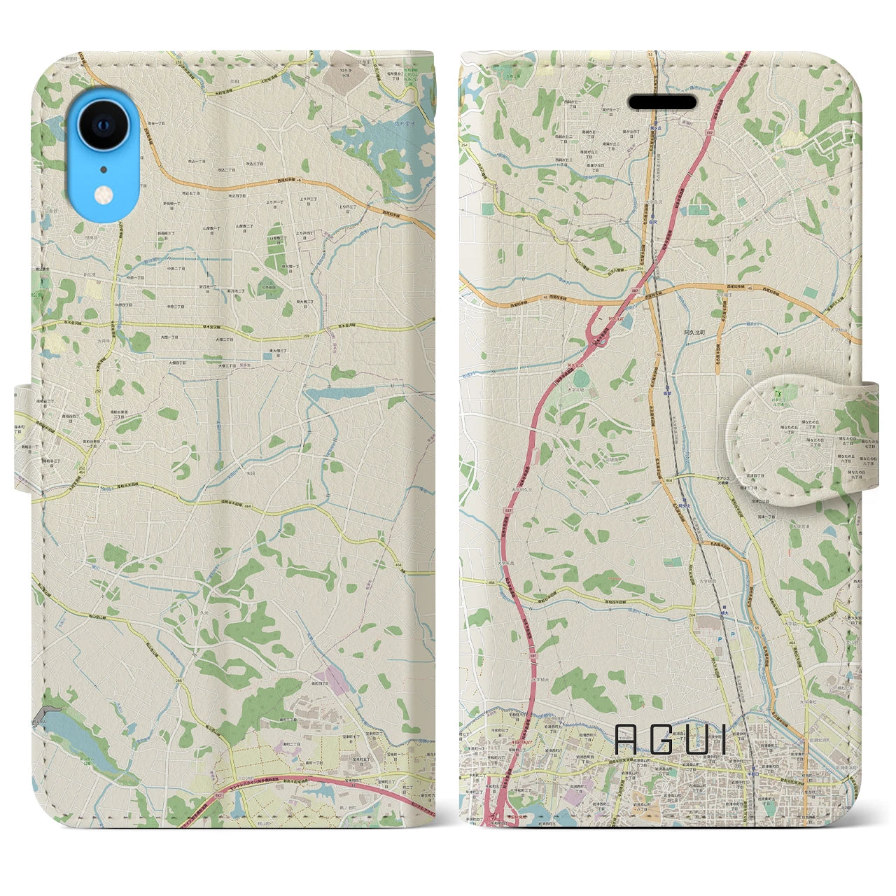 【阿久比(愛知県)】地図柄iPhoneケース(手帳タイプ)ナチュラル・iPhone XR 用