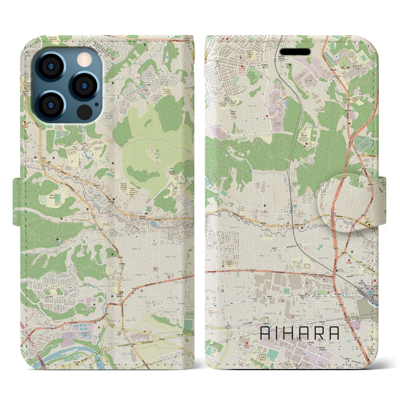 【相原(東京都)】地図柄iPhoneケース(手帳タイプ)ナチュラル・iPhone 12 / 12 Pro 用