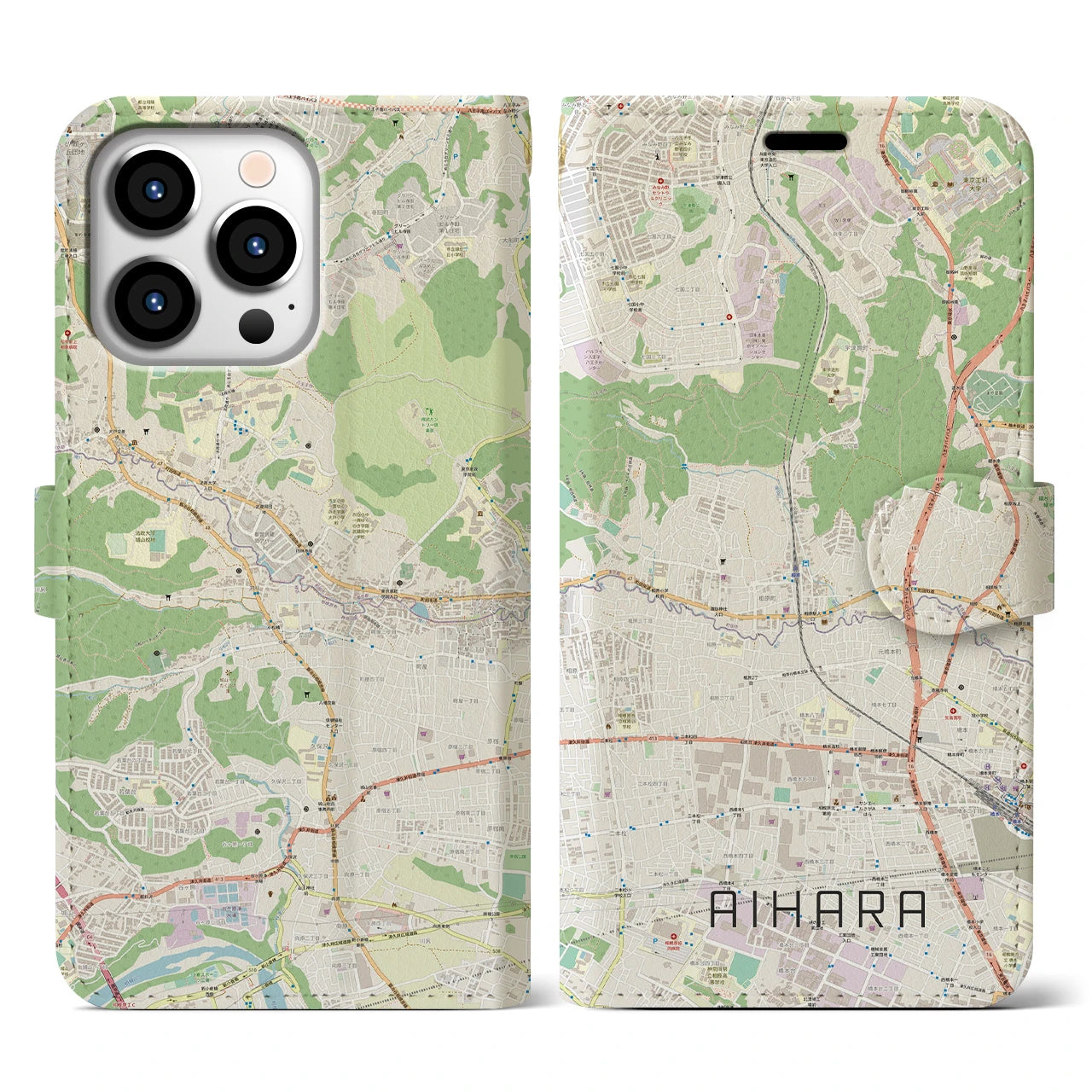 【相原(東京都)】地図柄iPhoneケース(手帳タイプ)ナチュラル・iPhone 13 Pro 用