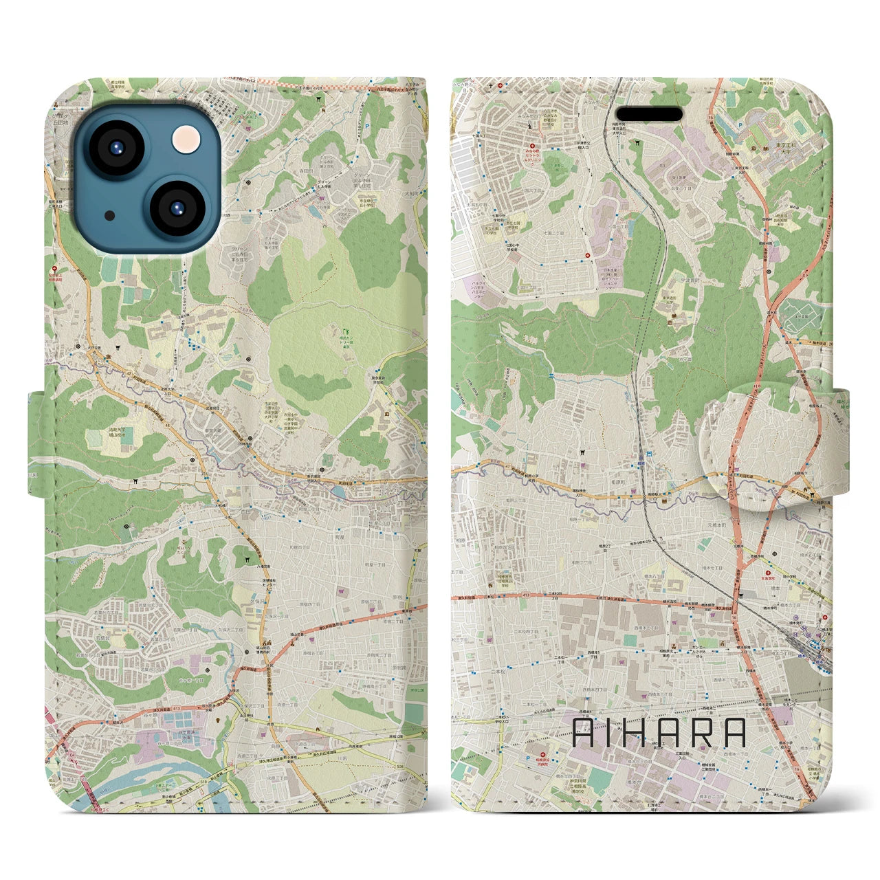 【相原(東京都)】地図柄iPhoneケース(手帳タイプ)ナチュラル・iPhone 13 用