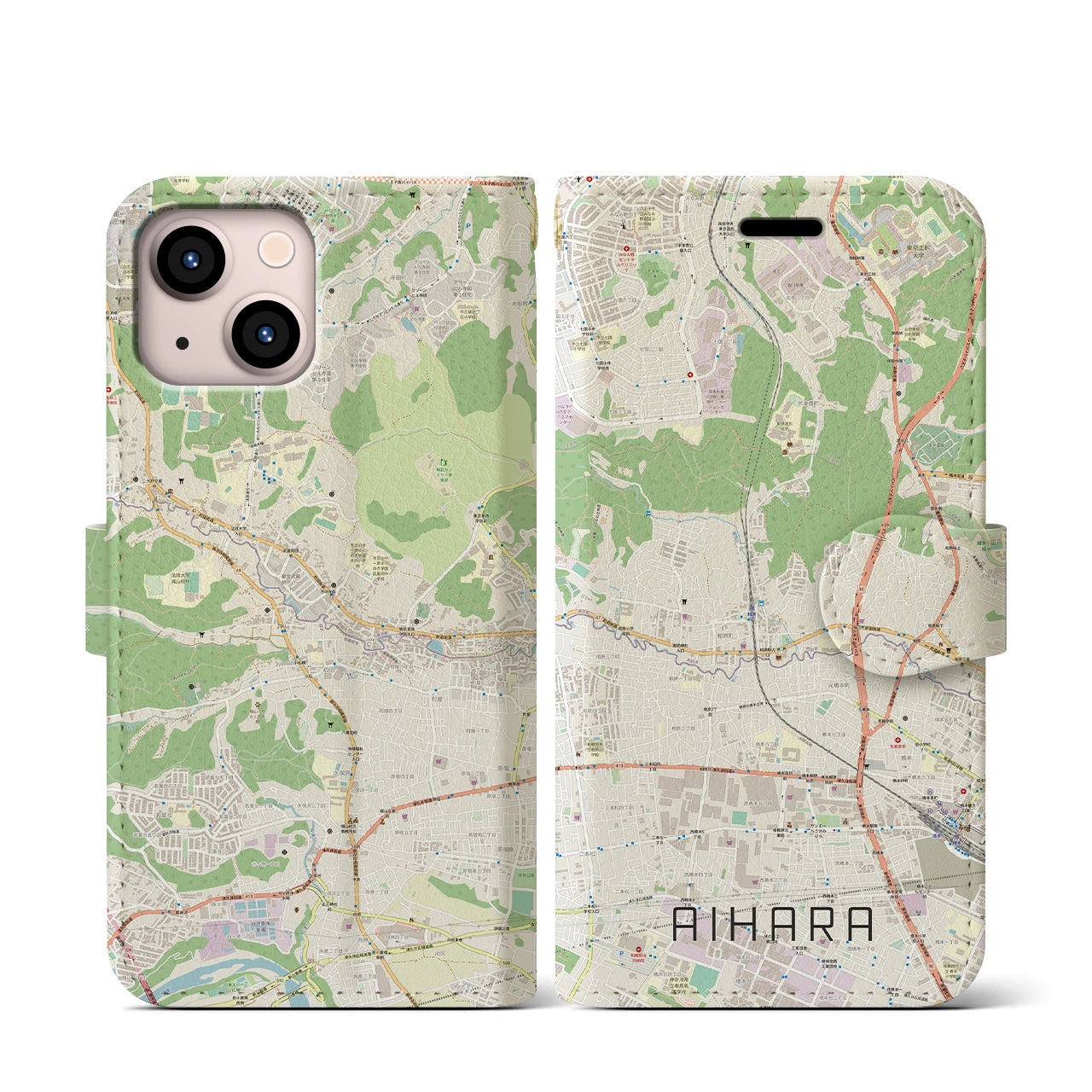 【相原(東京都)】地図柄iPhoneケース(手帳タイプ)ナチュラル・iPhone 13 mini 用