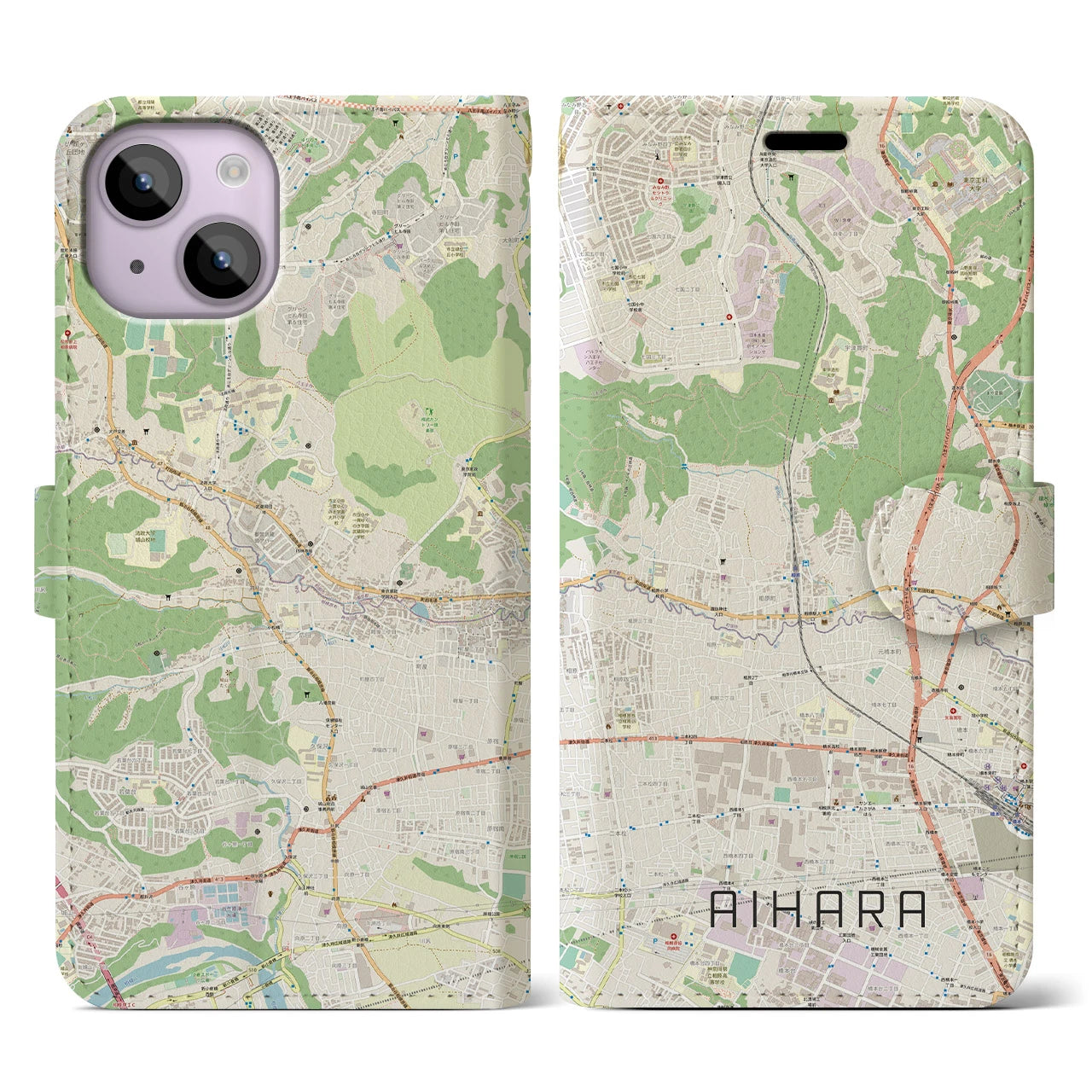 【相原(東京都)】地図柄iPhoneケース(手帳タイプ)ナチュラル・iPhone 14 用