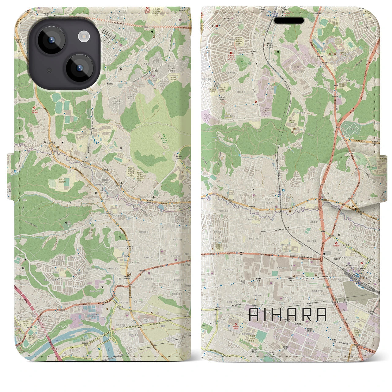 【相原(東京都)】地図柄iPhoneケース(手帳タイプ)ナチュラル・iPhone 14 Plus 用