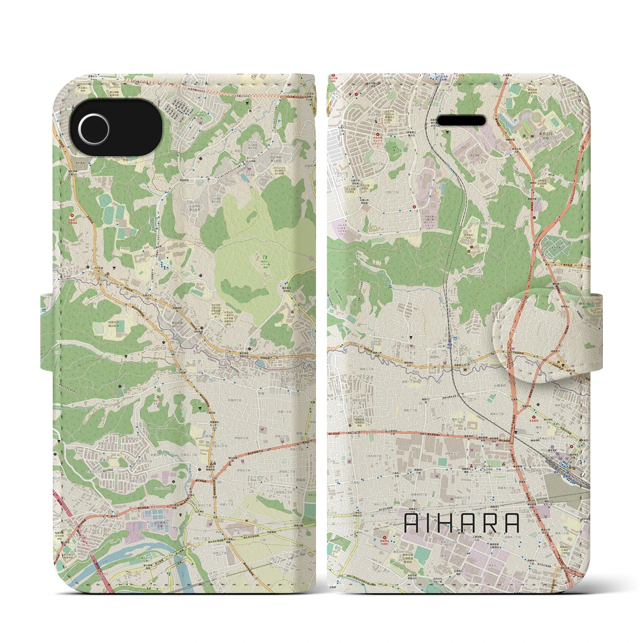 【相原(東京都)】地図柄iPhoneケース(手帳タイプ)ナチュラル・iPhone SE(第3 / 第2世代) / 8 / 7 / 6s / 6 用