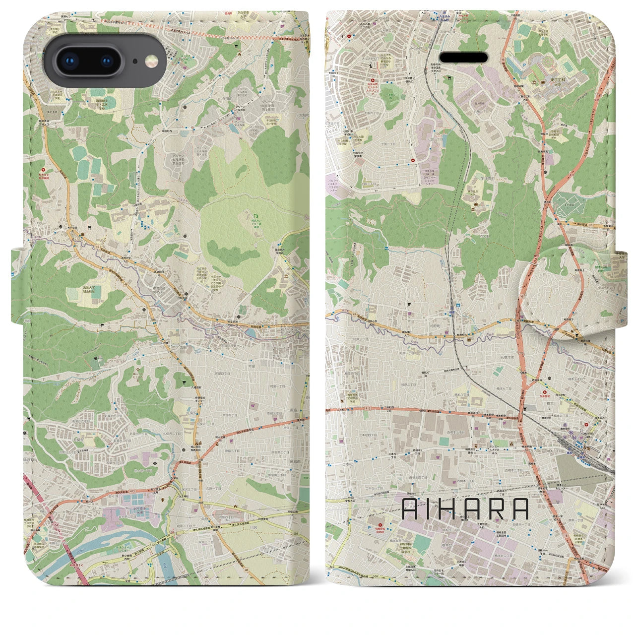 【相原(東京都)】地図柄iPhoneケース(手帳タイプ)ナチュラル・iPhone 8Plus /7Plus / 6sPlus / 6Plus 用