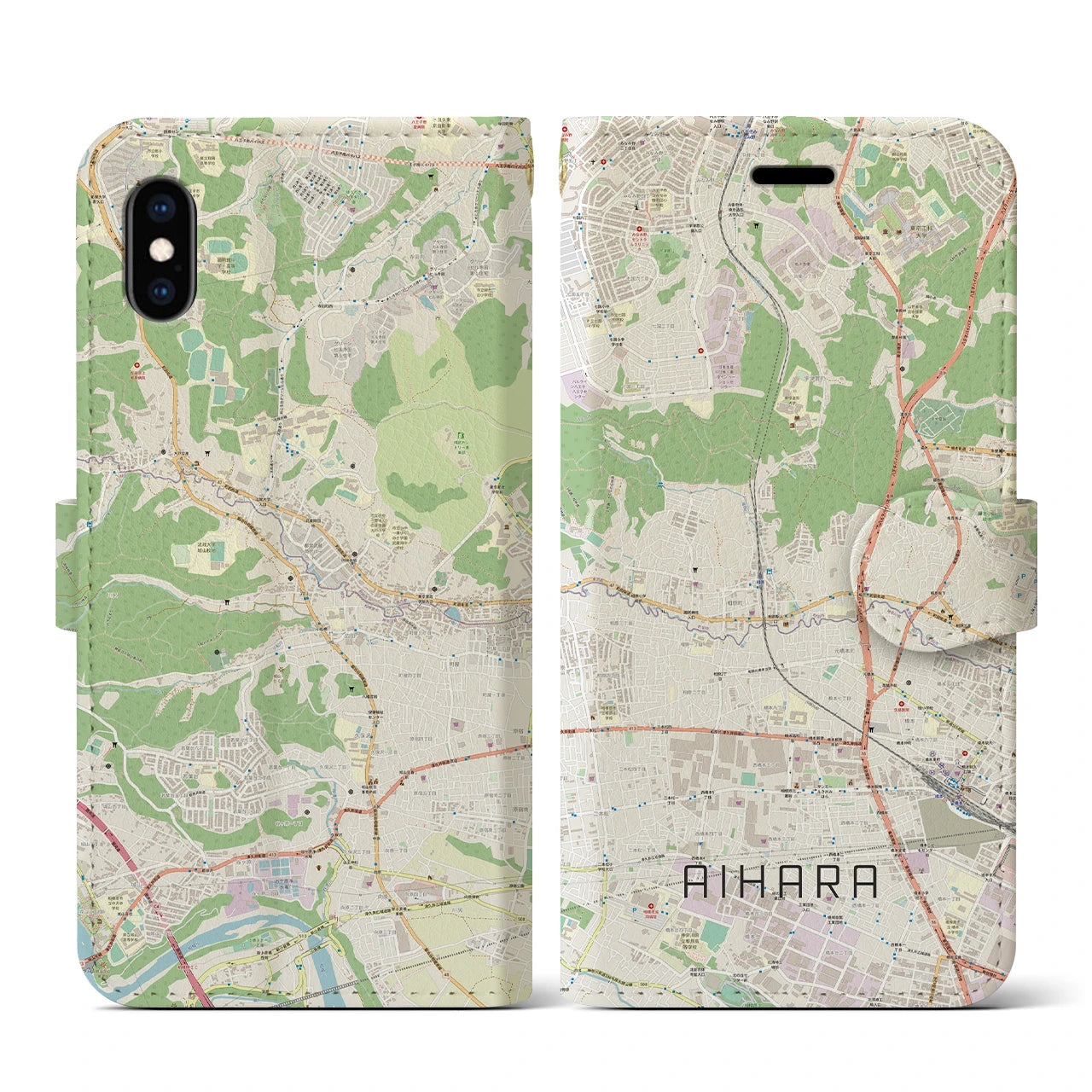 【相原(東京都)】地図柄iPhoneケース(手帳タイプ)ナチュラル・iPhone XS / X 用