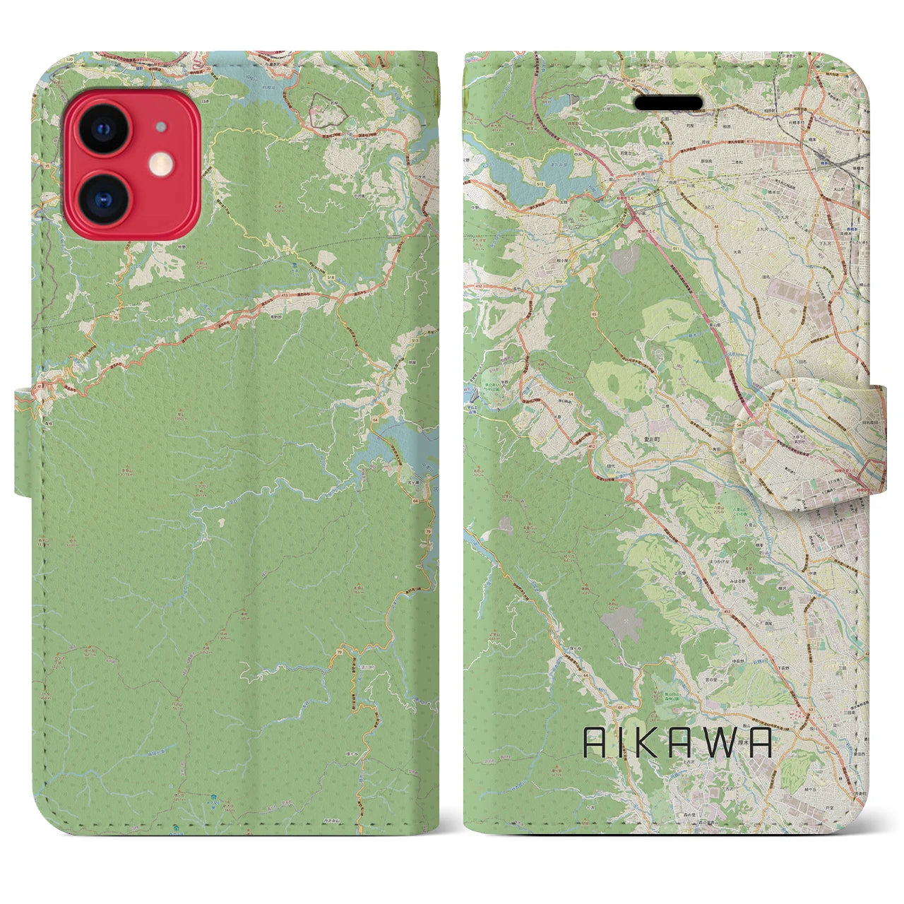 【愛川(神奈川県)】地図柄iPhoneケース(手帳タイプ)ナチュラル・iPhone 11 用