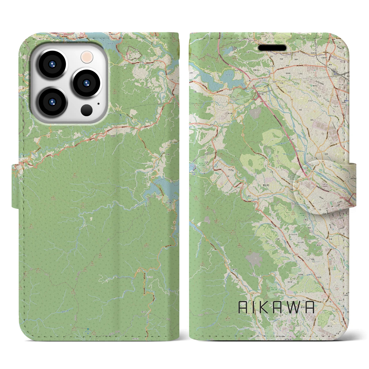 【愛川(神奈川県)】地図柄iPhoneケース(手帳タイプ)ナチュラル・iPhone 13 Pro 用