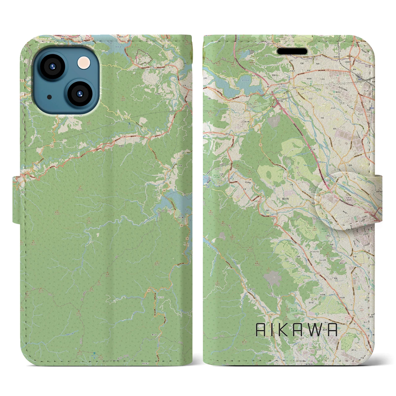 【愛川(神奈川県)】地図柄iPhoneケース(手帳タイプ)ナチュラル・iPhone 13 用