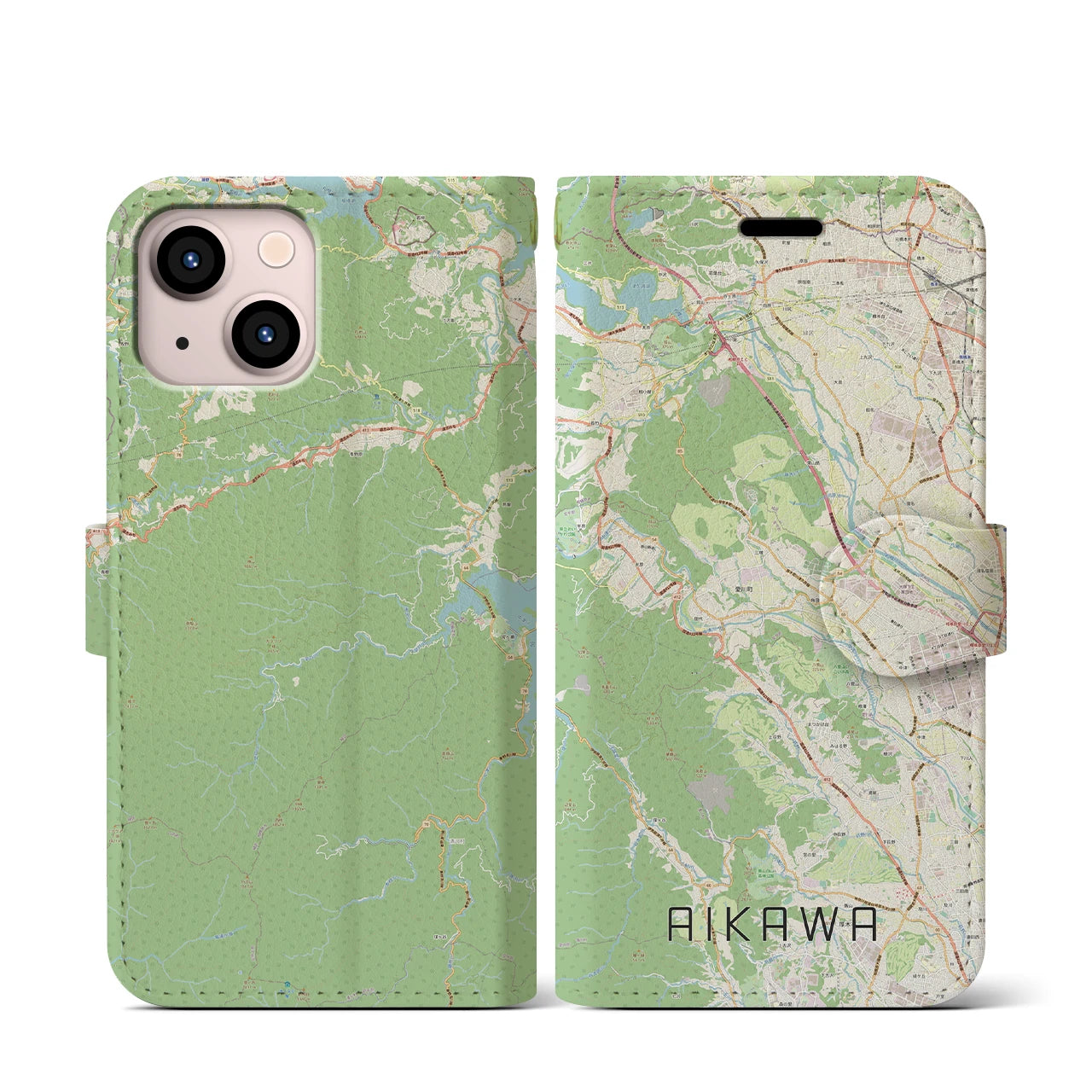 【愛川(神奈川県)】地図柄iPhoneケース(手帳タイプ)ナチュラル・iPhone 13 mini 用