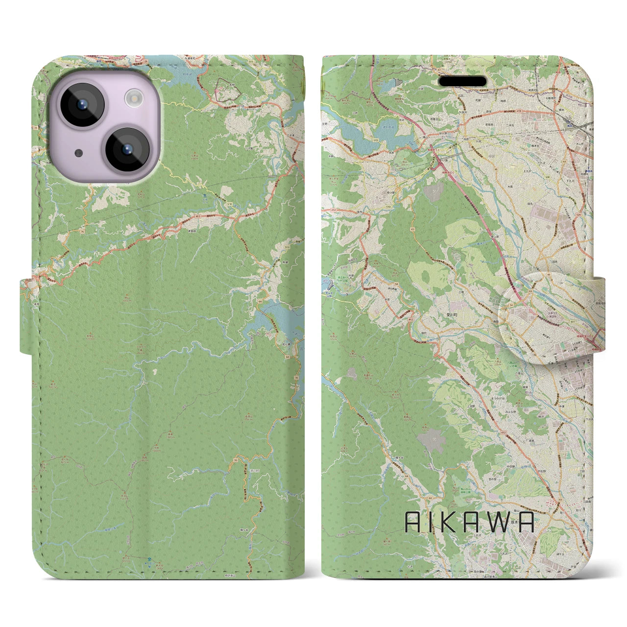 【愛川(神奈川県)】地図柄iPhoneケース(手帳タイプ)ナチュラル・iPhone 14 用