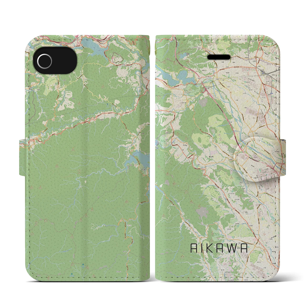 【愛川(神奈川県)】地図柄iPhoneケース(手帳タイプ)ナチュラル・iPhone SE(第3 / 第2世代) / 8 / 7 / 6s / 6 用