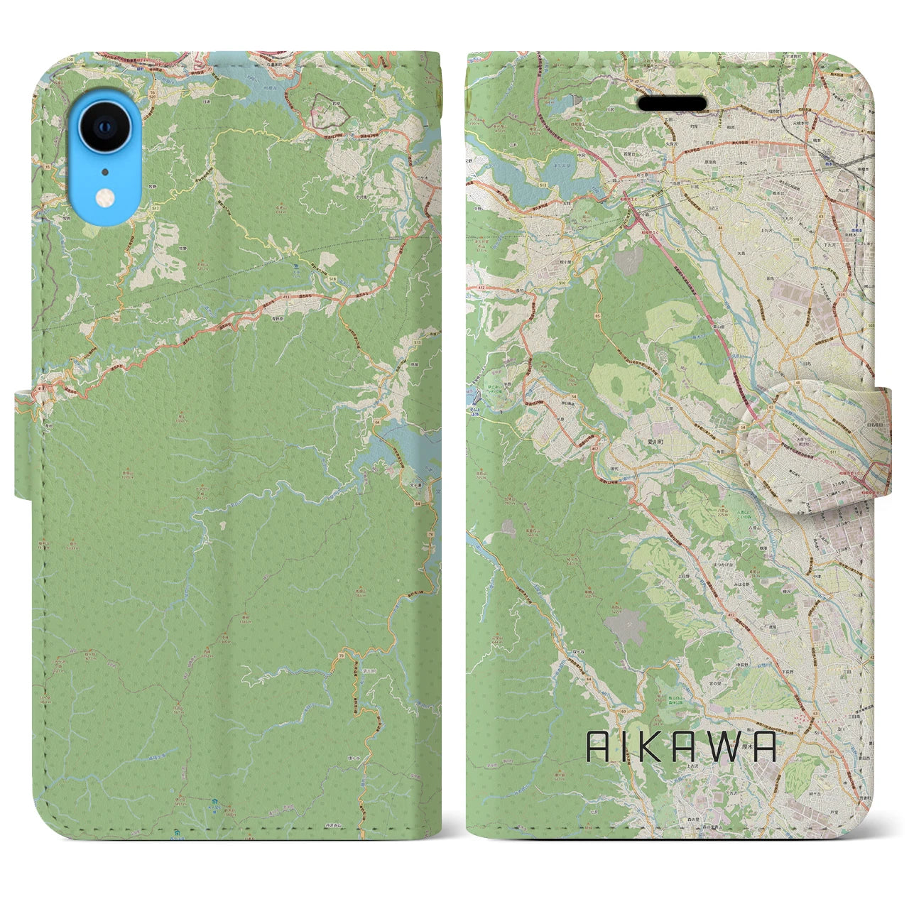 【愛川(神奈川県)】地図柄iPhoneケース(手帳タイプ)ナチュラル・iPhone XR 用