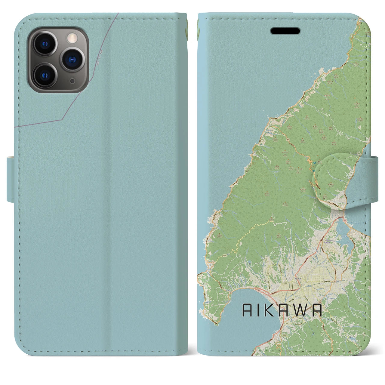 【相川(新潟県)】地図柄iPhoneケース(手帳タイプ)ナチュラル・iPhone 11 Pro Max 用