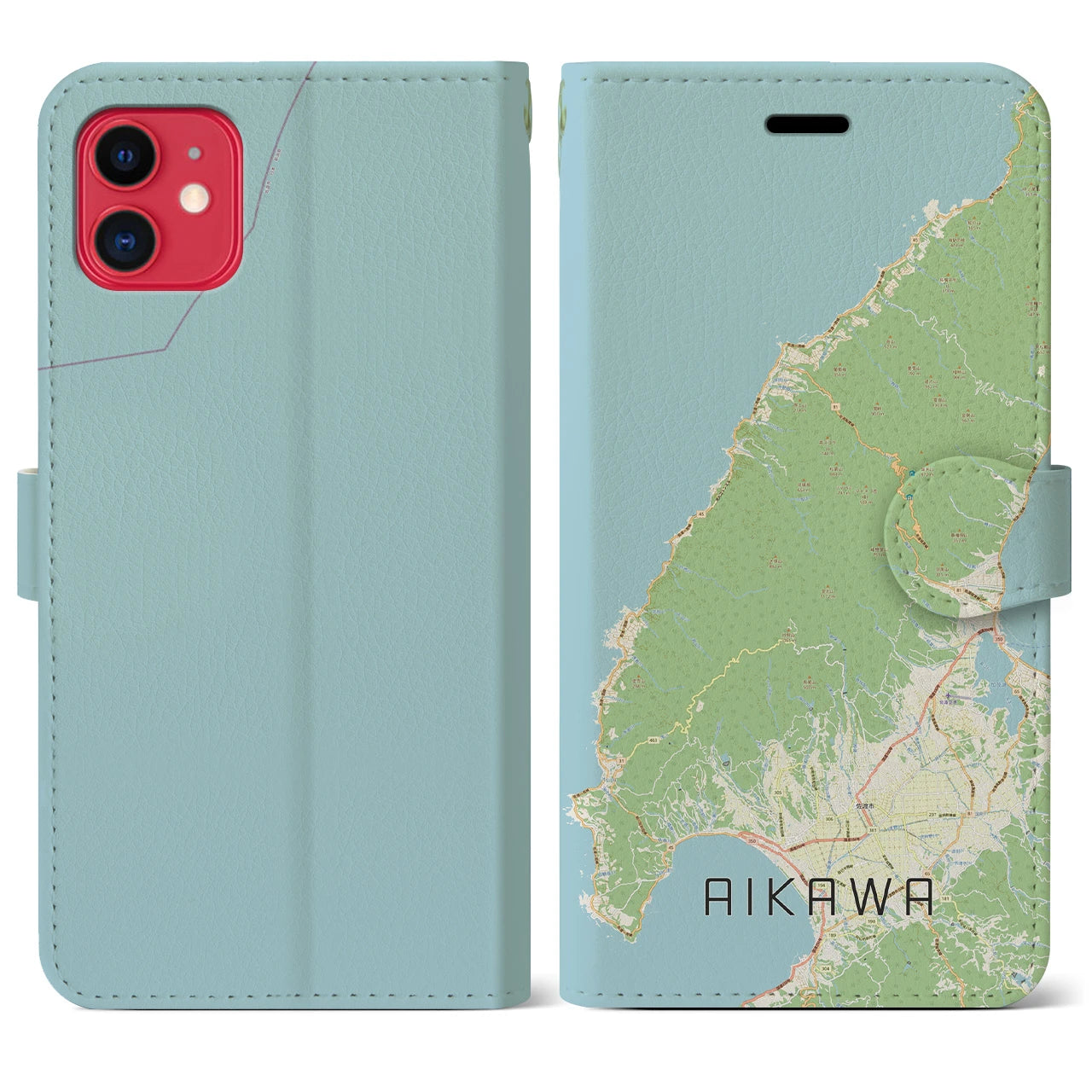 【相川(新潟県)】地図柄iPhoneケース(手帳タイプ)ナチュラル・iPhone 11 用