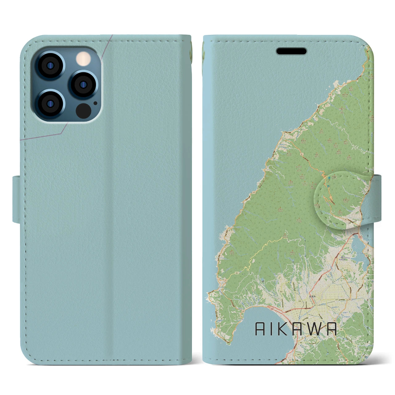 【相川(新潟県)】地図柄iPhoneケース(手帳タイプ)ナチュラル・iPhone 12 / 12 Pro 用