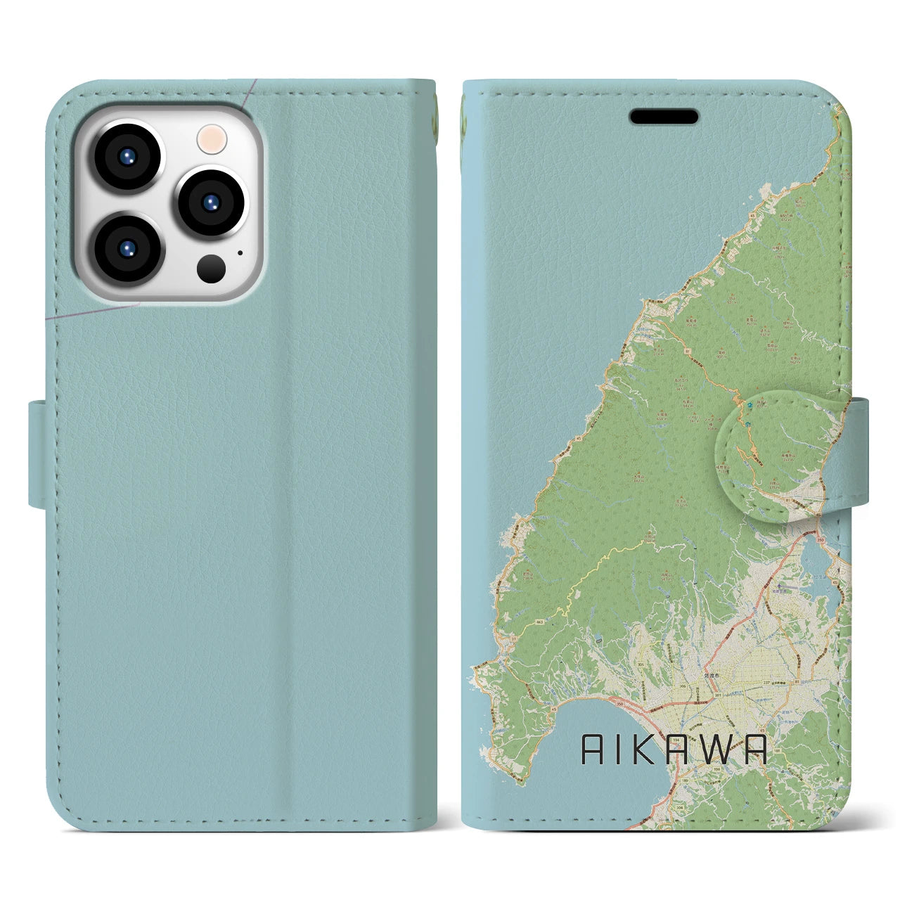 【相川(新潟県)】地図柄iPhoneケース(手帳タイプ)ナチュラル・iPhone 13 Pro 用
