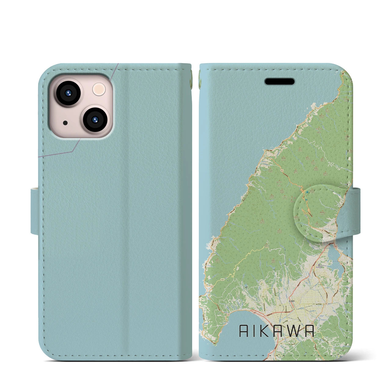 【相川(新潟県)】地図柄iPhoneケース(手帳タイプ)ナチュラル・iPhone 13 mini 用