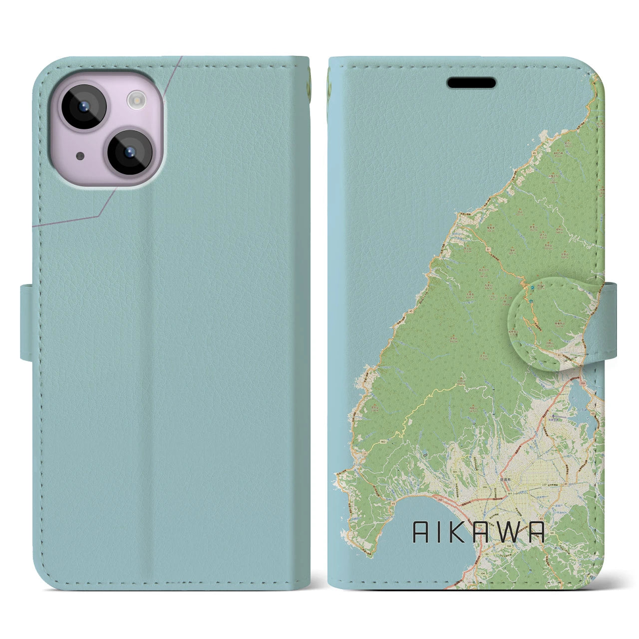 【相川(新潟県)】地図柄iPhoneケース(手帳タイプ)ナチュラル・iPhone 14 用