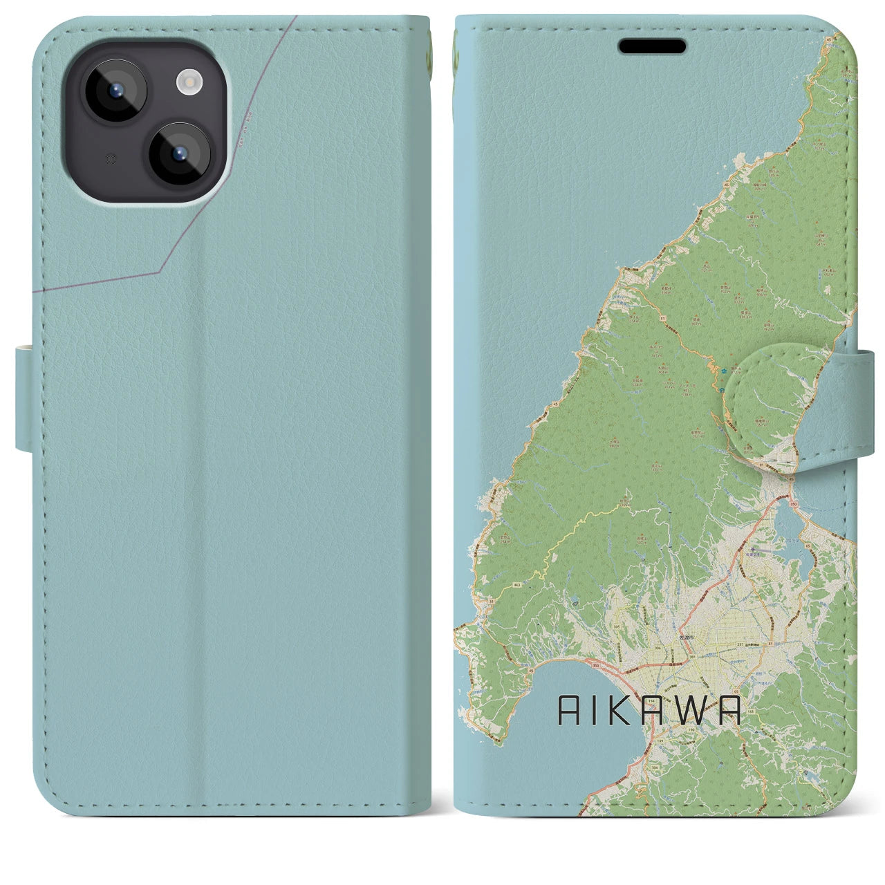 【相川(新潟県)】地図柄iPhoneケース(手帳タイプ)ナチュラル・iPhone 14 Plus 用