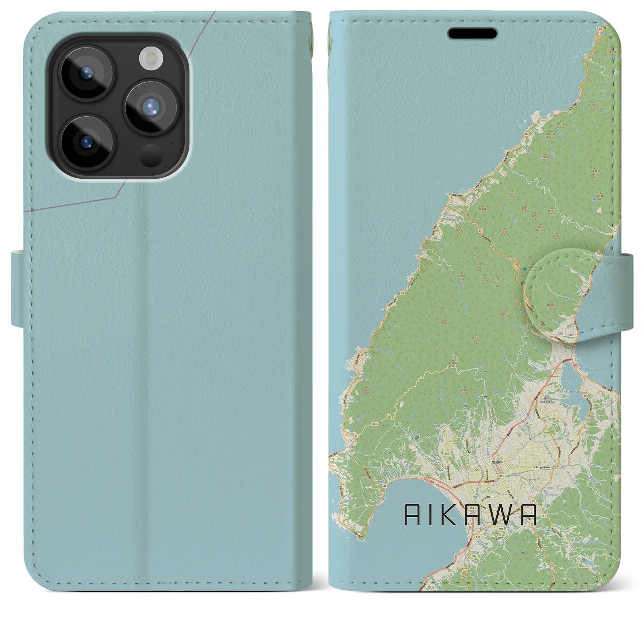 【相川(新潟県)】地図柄iPhoneケース(手帳タイプ)ナチュラル・iPhone 15 Pro Max 用