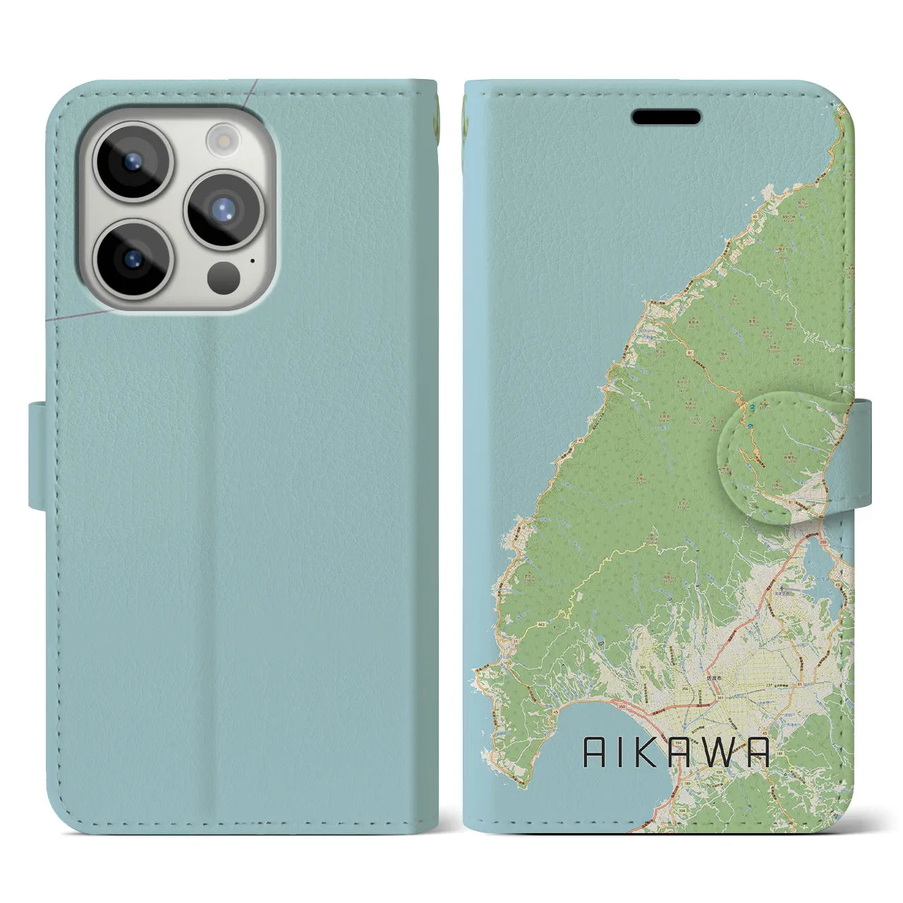 【相川(新潟県)】地図柄iPhoneケース(手帳タイプ)ナチュラル・iPhone 15 Pro 用