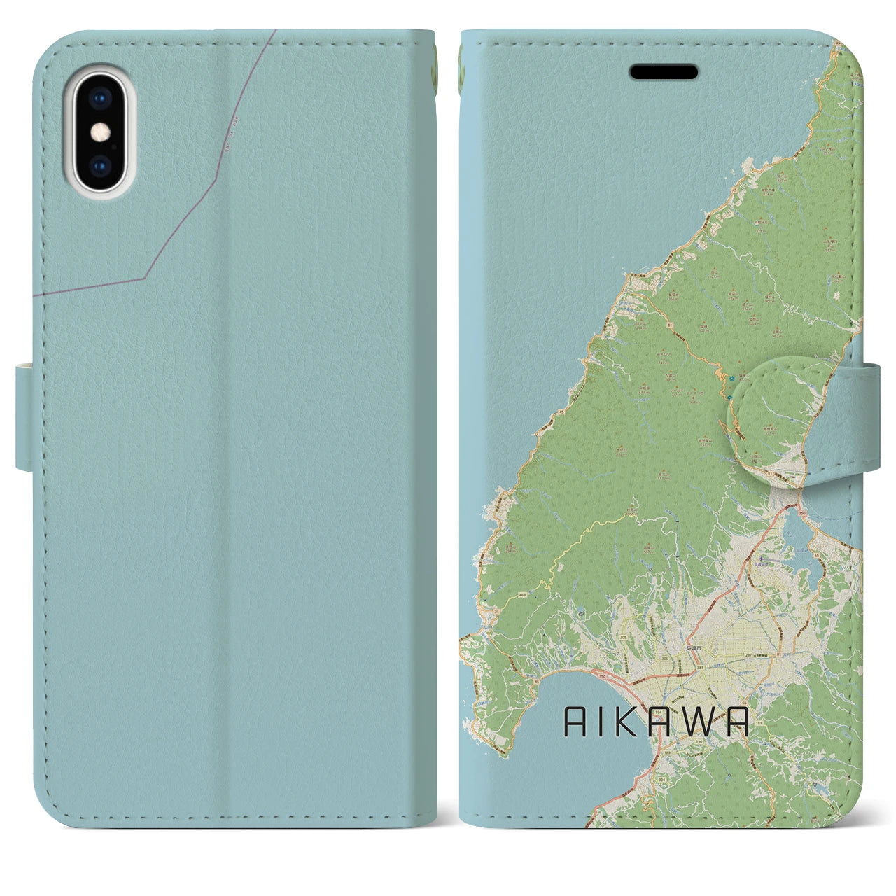 【相川(新潟県)】地図柄iPhoneケース(手帳タイプ)ナチュラル・iPhone XS Max 用
