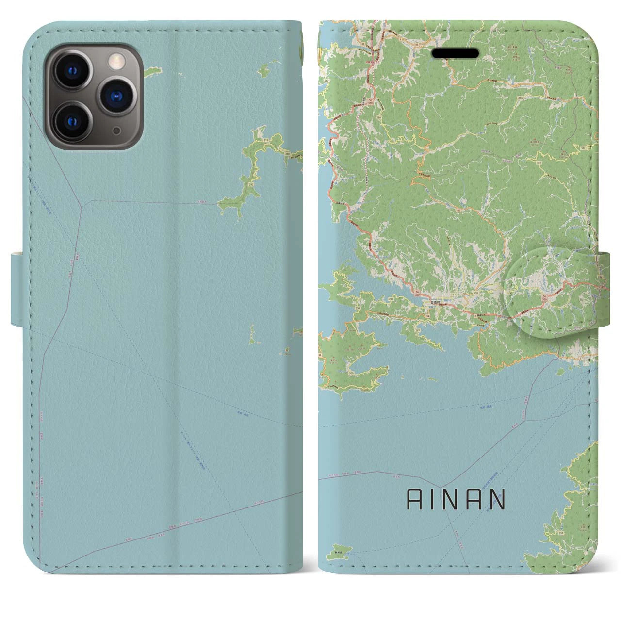 【愛南(愛媛県)】地図柄iPhoneケース(手帳タイプ)ナチュラル・iPhone 11 Pro Max 用
