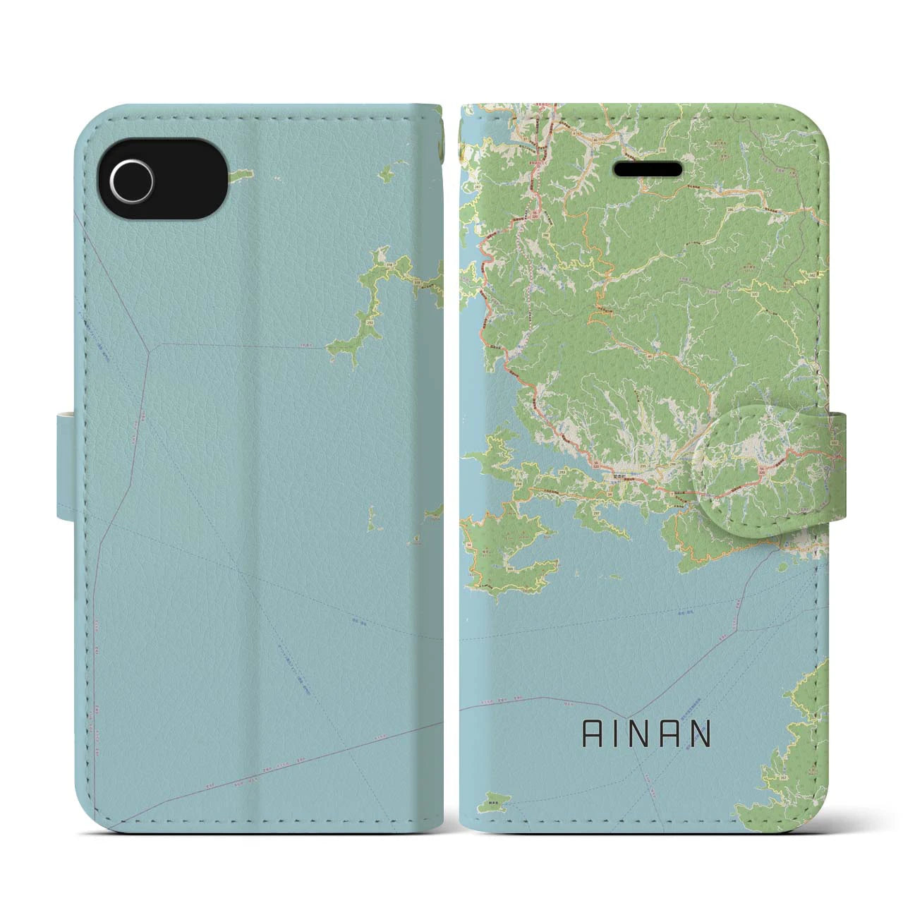 【愛南(愛媛県)】地図柄iPhoneケース(手帳タイプ)ナチュラル・iPhone SE(第3 / 第2世代) / 8 / 7 / 6s / 6 用