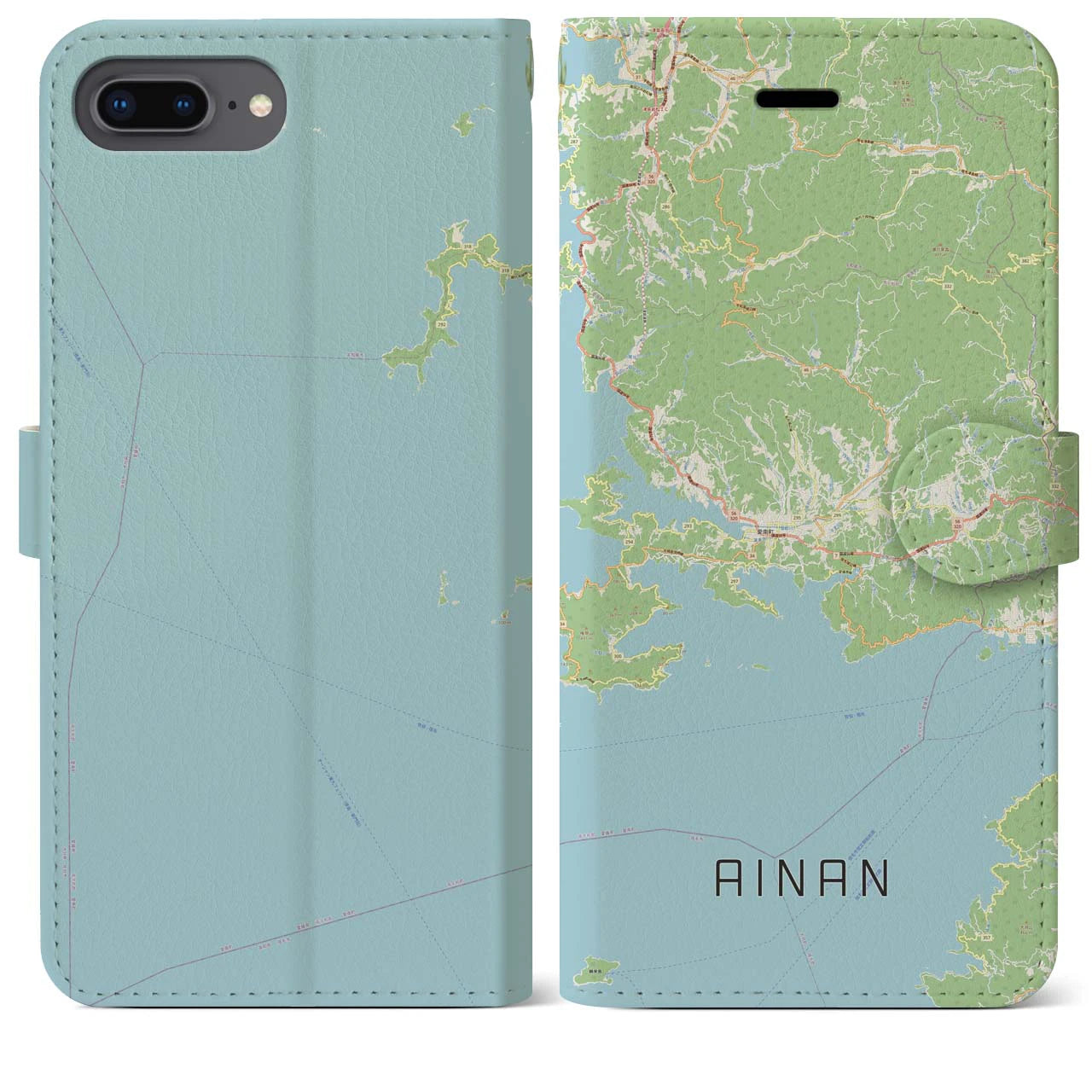 【愛南(愛媛県)】地図柄iPhoneケース(手帳タイプ)ナチュラル・iPhone 8Plus /7Plus / 6sPlus / 6Plus 用