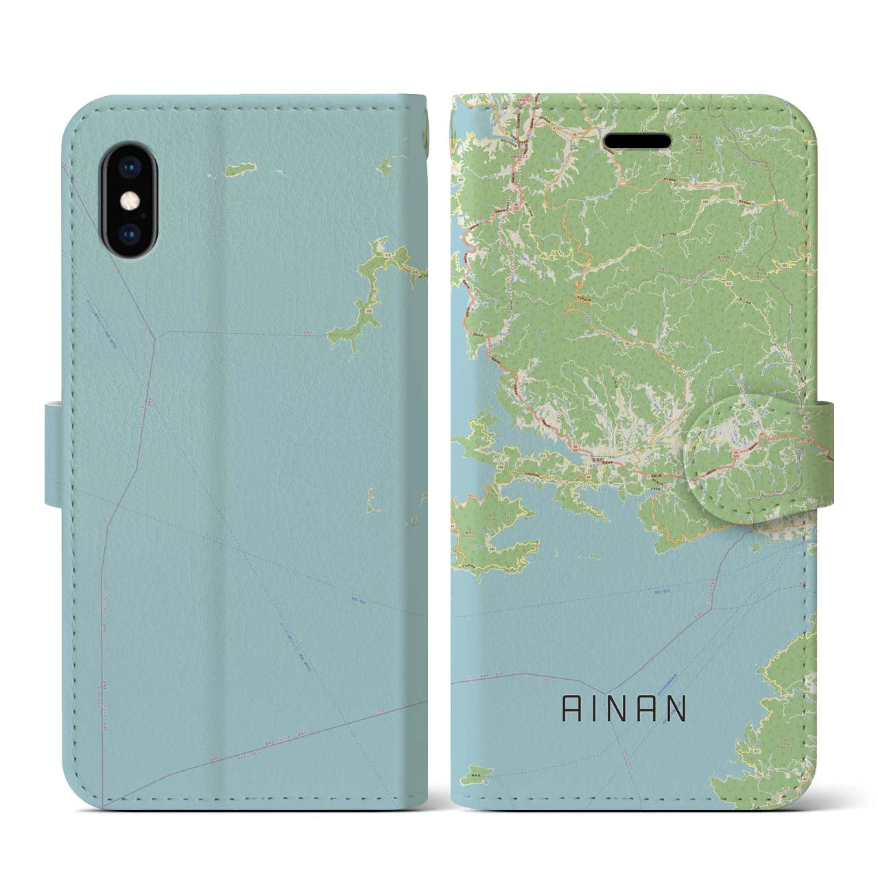 【愛南(愛媛県)】地図柄iPhoneケース(手帳タイプ)ナチュラル・iPhone XS / X 用