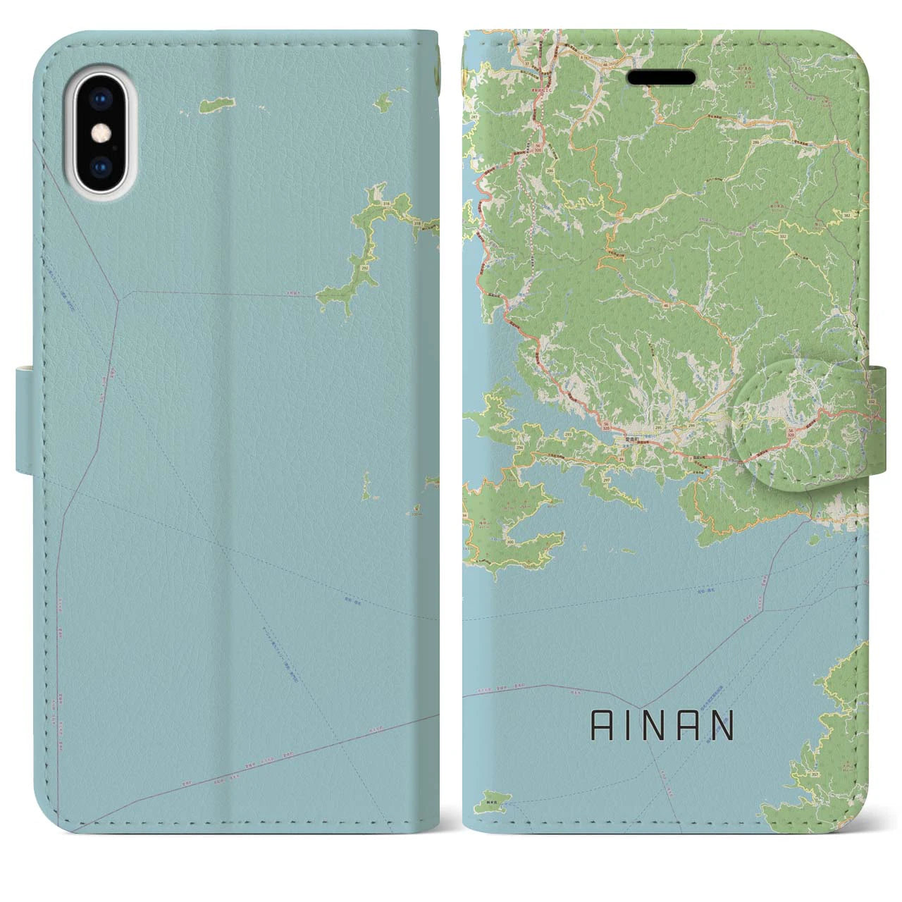 【愛南(愛媛県)】地図柄iPhoneケース(手帳タイプ)ナチュラル・iPhone XS Max 用