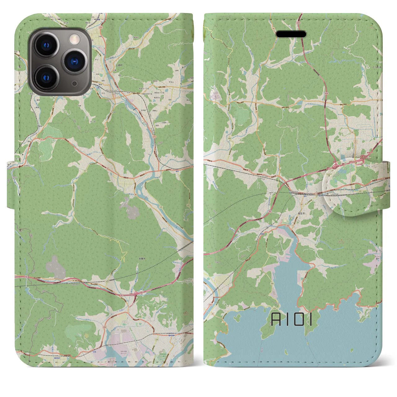 【相生(兵庫県)】地図柄iPhoneケース(手帳タイプ)ナチュラル・iPhone 11 Pro Max 用