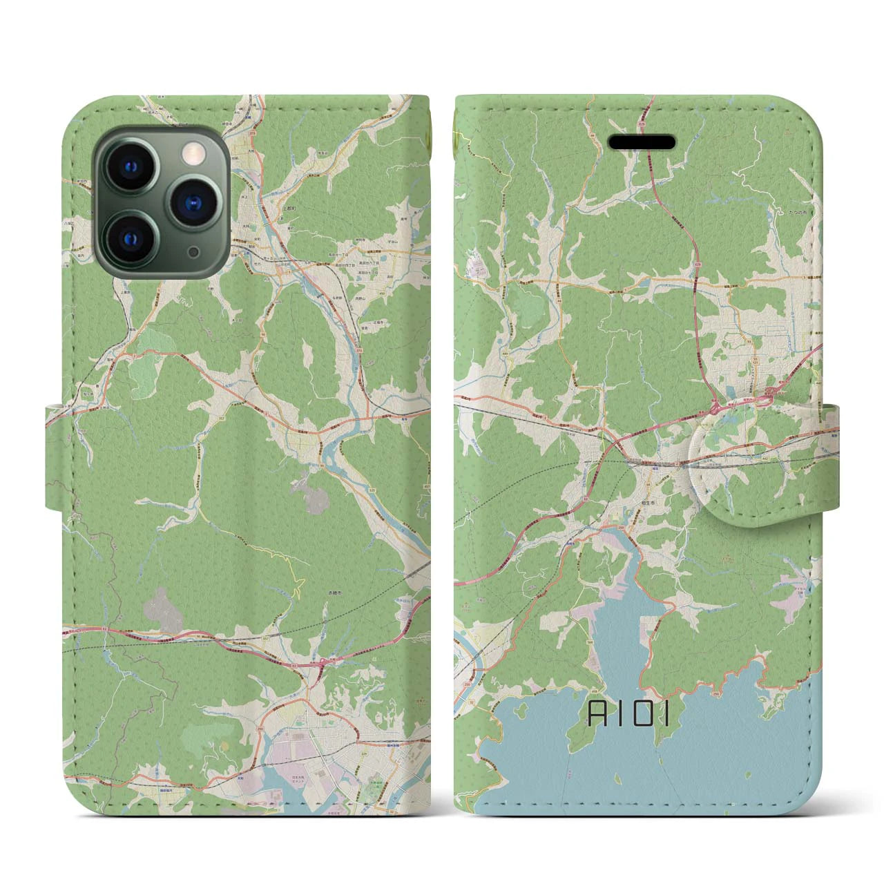 【相生(兵庫県)】地図柄iPhoneケース(手帳タイプ)ナチュラル・iPhone 11 Pro 用
