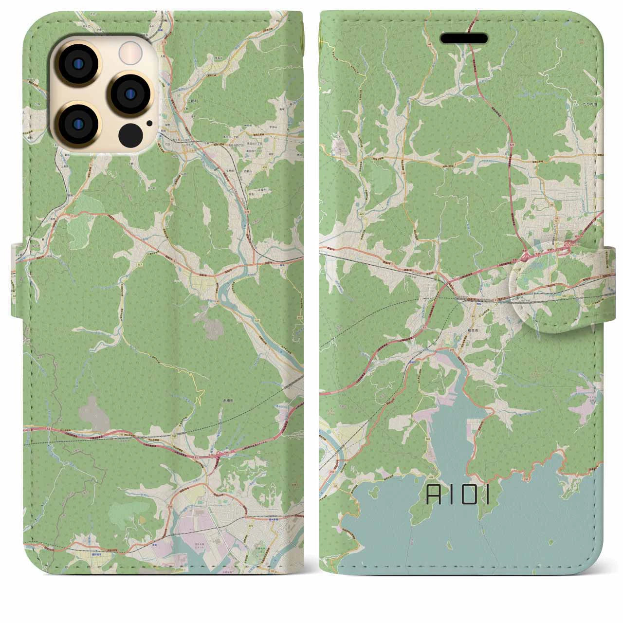 【相生(兵庫県)】地図柄iPhoneケース(手帳タイプ)ナチュラル・iPhone 12 Pro Max 用