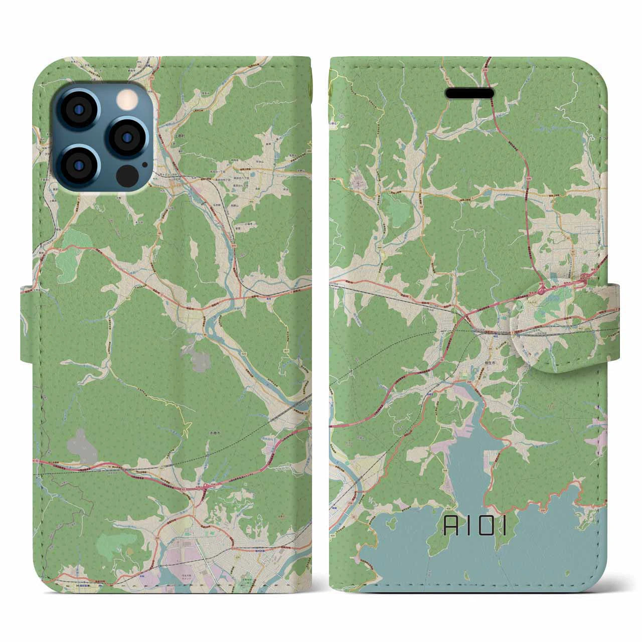 【相生(兵庫県)】地図柄iPhoneケース(手帳タイプ)ナチュラル・iPhone 12 / 12 Pro 用