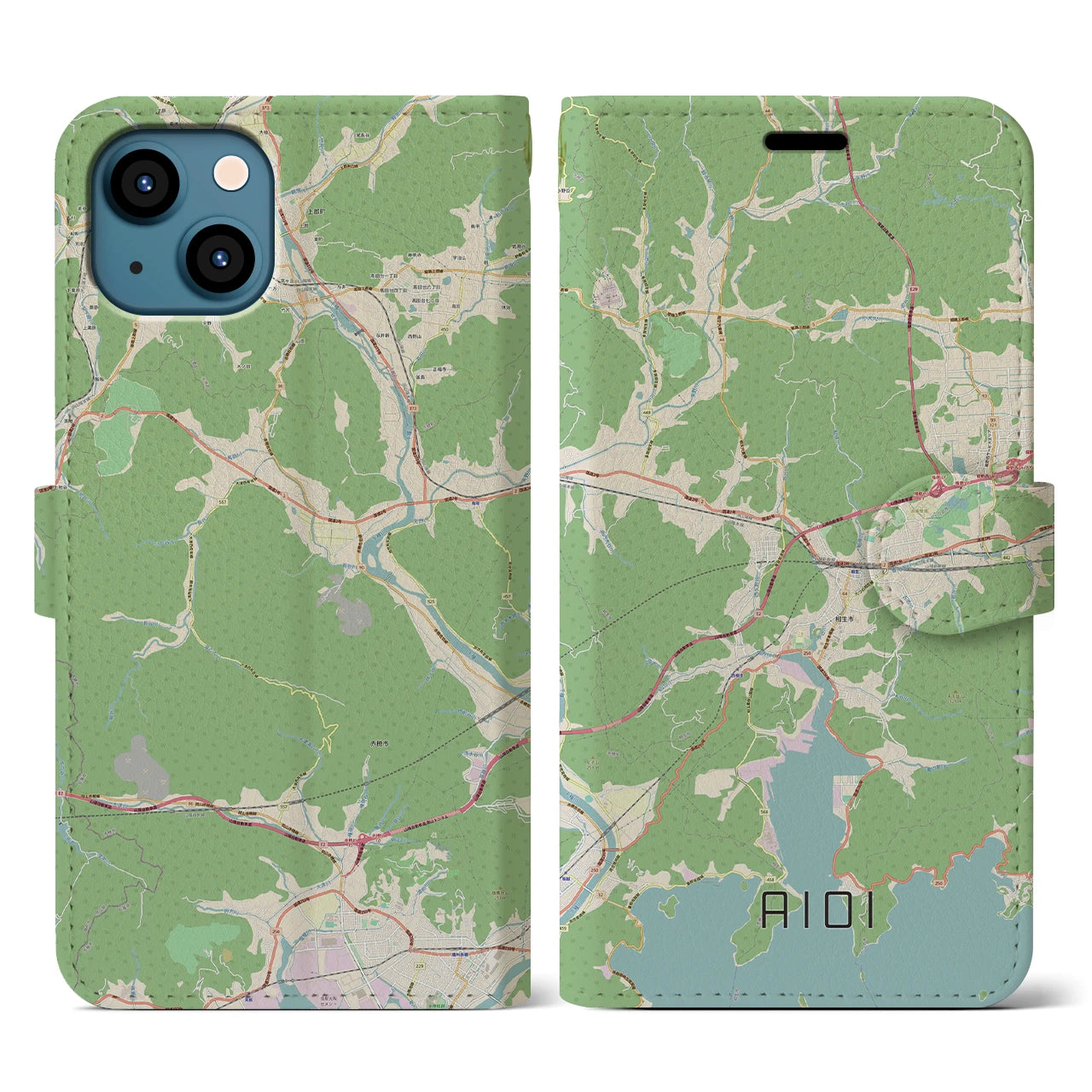 【相生(兵庫県)】地図柄iPhoneケース(手帳タイプ)ナチュラル・iPhone 13 用
