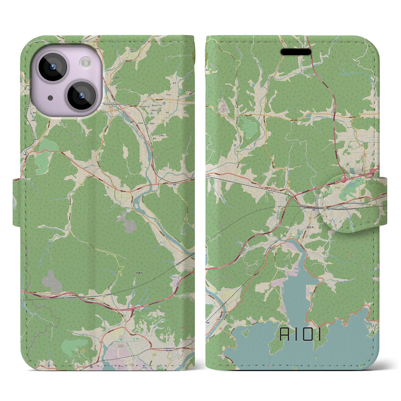 【相生(兵庫県)】地図柄iPhoneケース(手帳タイプ)ナチュラル・iPhone 14 用