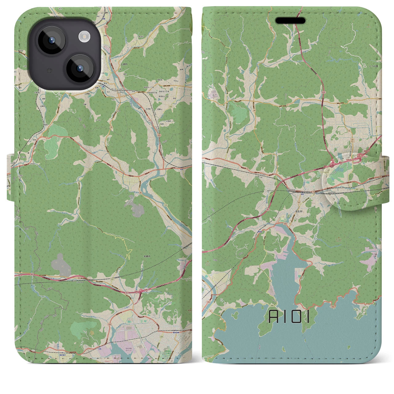 【相生(兵庫県)】地図柄iPhoneケース(手帳タイプ)ナチュラル・iPhone 14 Plus 用