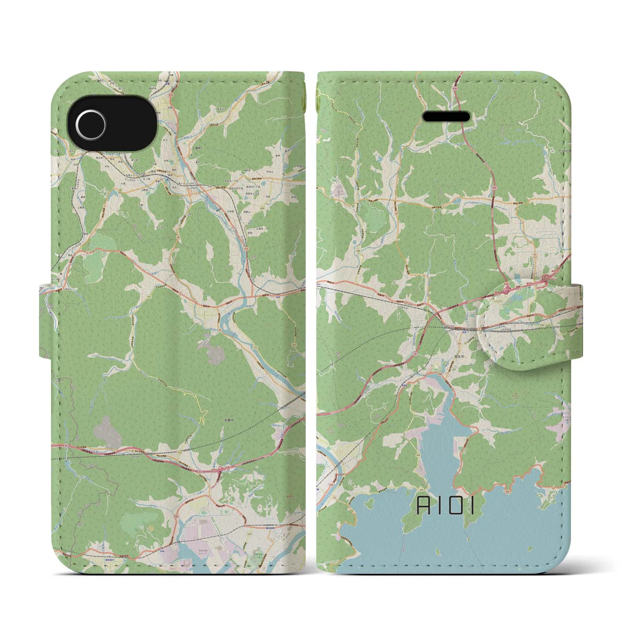 【相生(兵庫県)】地図柄iPhoneケース(手帳タイプ)ナチュラル・iPhone SE(第3 / 第2世代) / 8 / 7 / 6s / 6 用