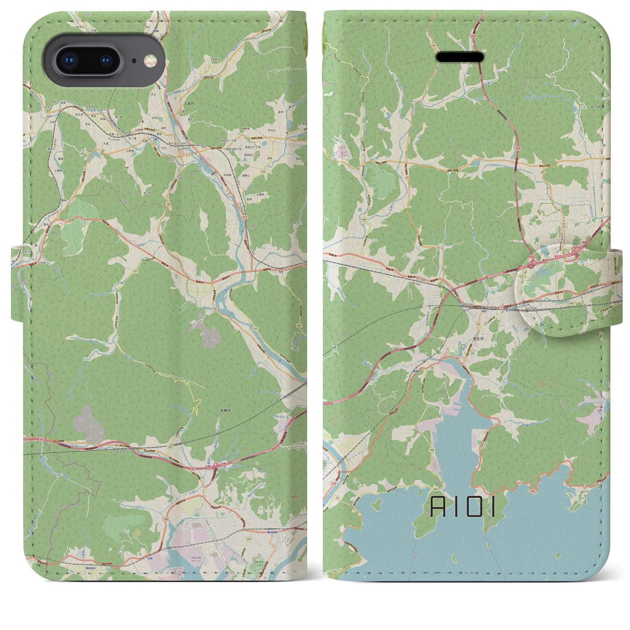 【相生(兵庫県)】地図柄iPhoneケース(手帳タイプ)ナチュラル・iPhone 8Plus /7Plus / 6sPlus / 6Plus 用