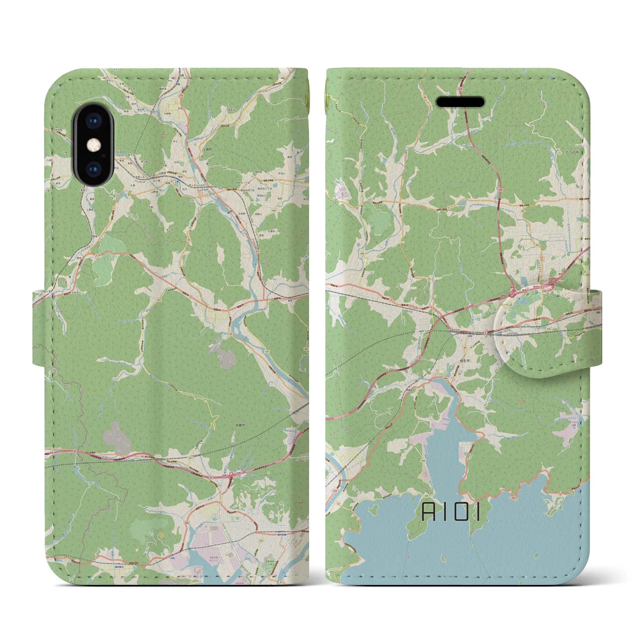【相生(兵庫県)】地図柄iPhoneケース(手帳タイプ)ナチュラル・iPhone XS / X 用