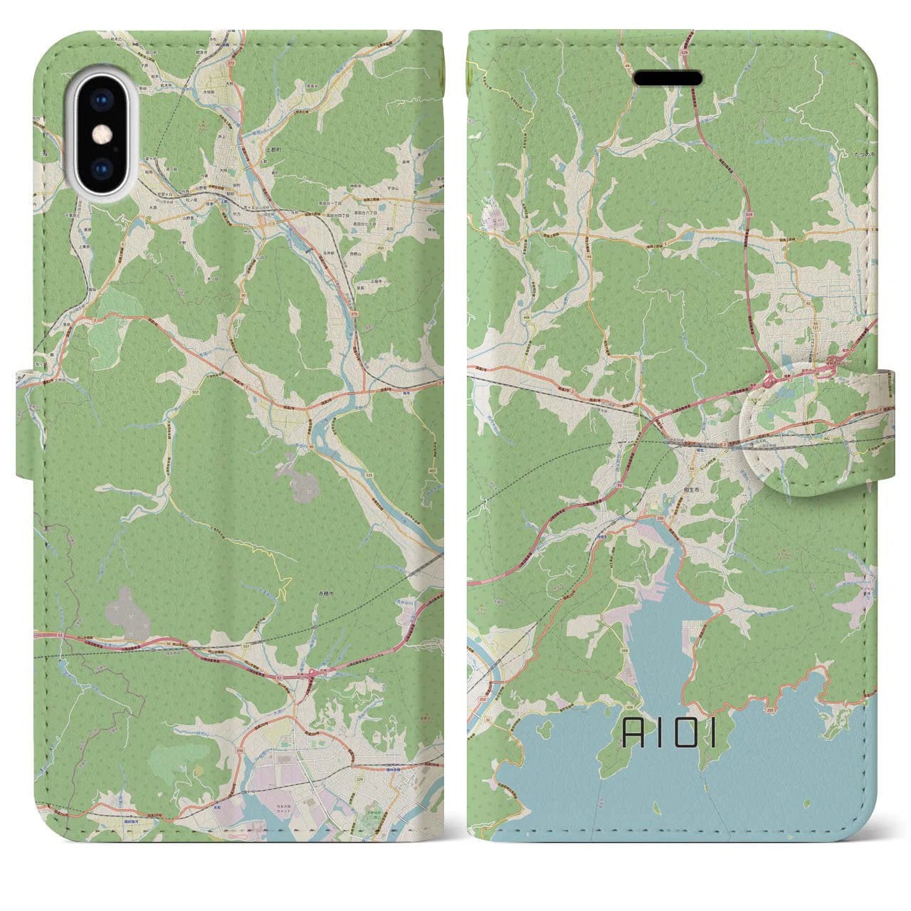 【相生(兵庫県)】地図柄iPhoneケース(手帳タイプ)ナチュラル・iPhone XS Max 用