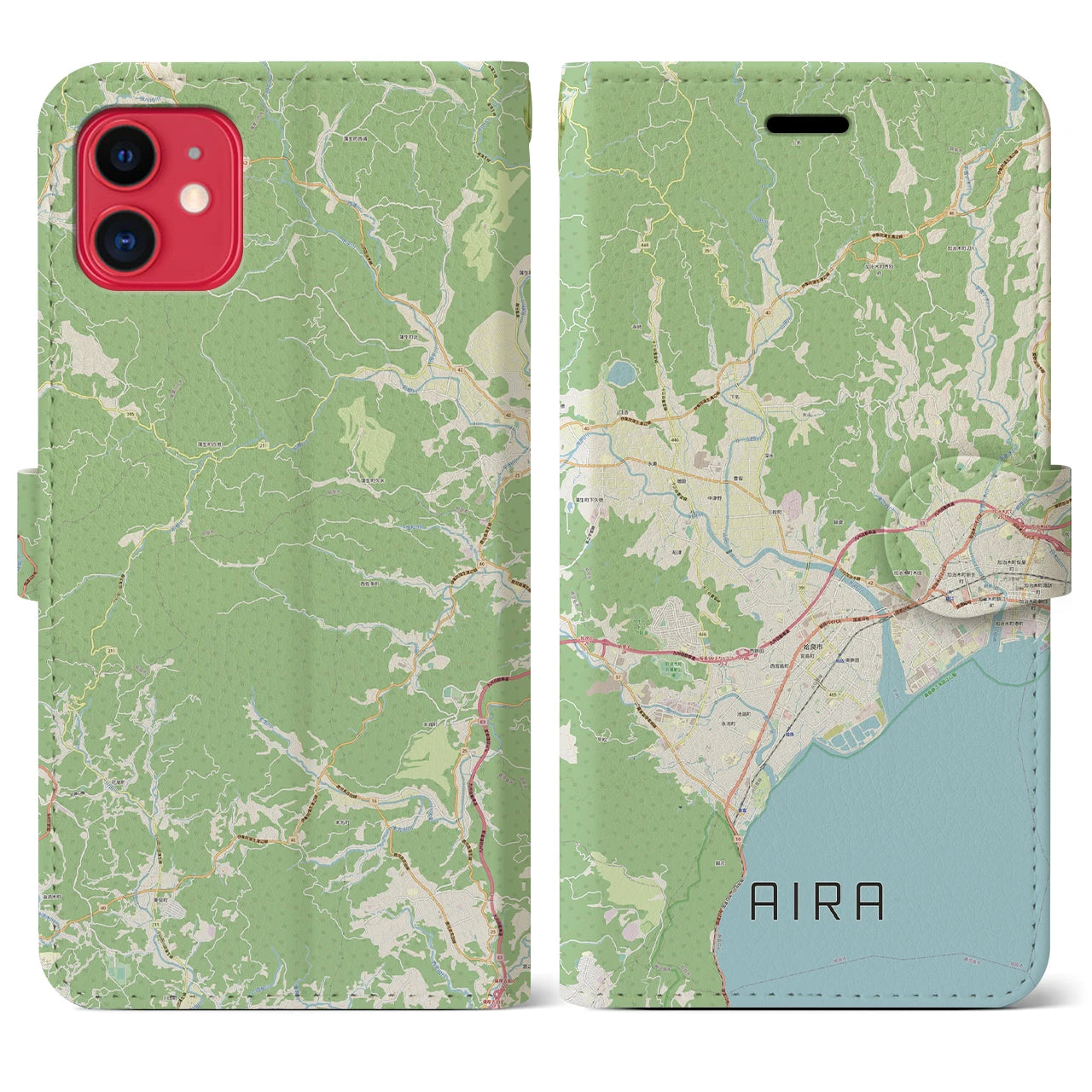 【姶良(鹿児島県)】地図柄iPhoneケース(手帳タイプ)ナチュラル・iPhone 11 用