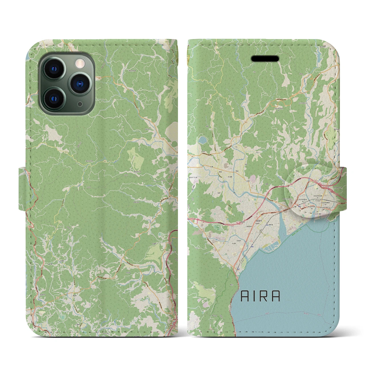 【姶良(鹿児島県)】地図柄iPhoneケース(手帳タイプ)ナチュラル・iPhone 11 Pro 用