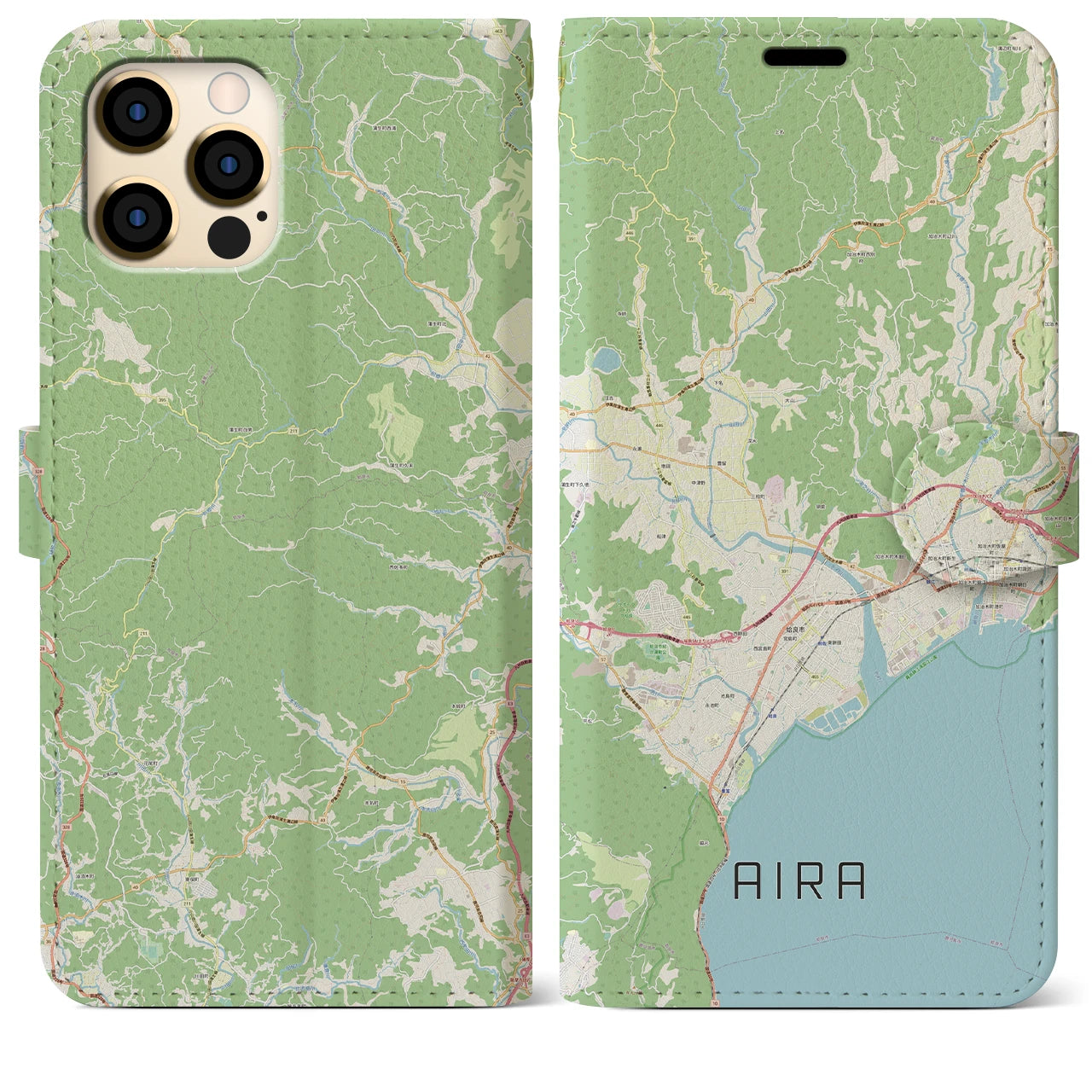 【姶良(鹿児島県)】地図柄iPhoneケース(手帳タイプ)ナチュラル・iPhone 12 Pro Max 用