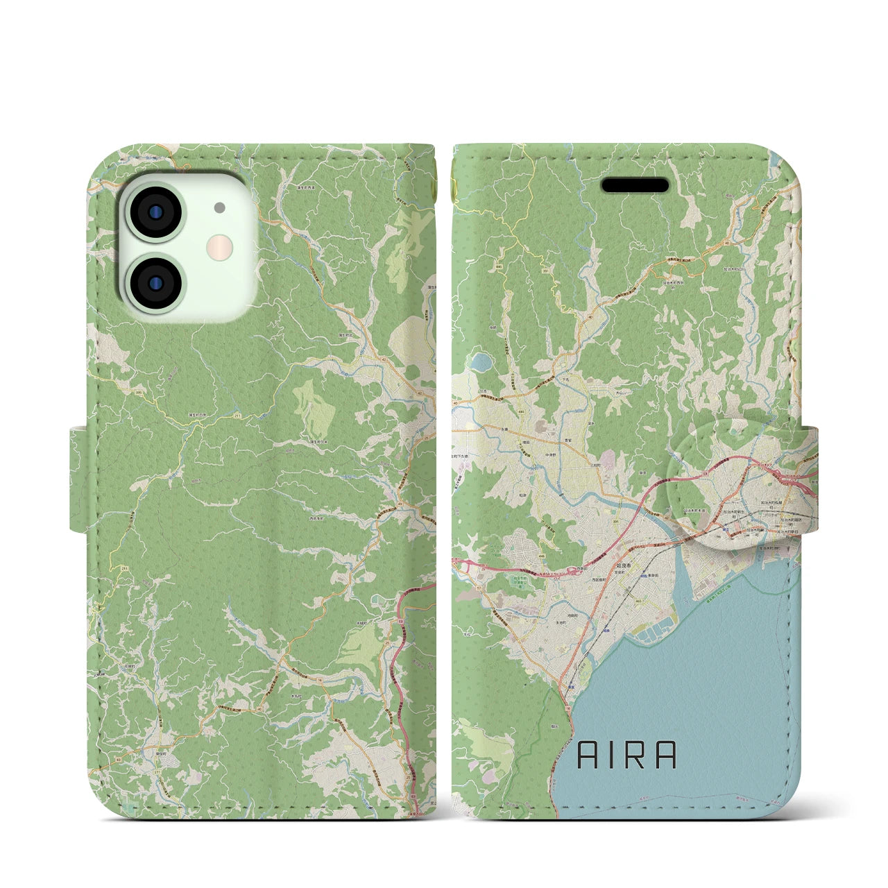 【姶良(鹿児島県)】地図柄iPhoneケース(手帳タイプ)ナチュラル・iPhone 12 mini 用