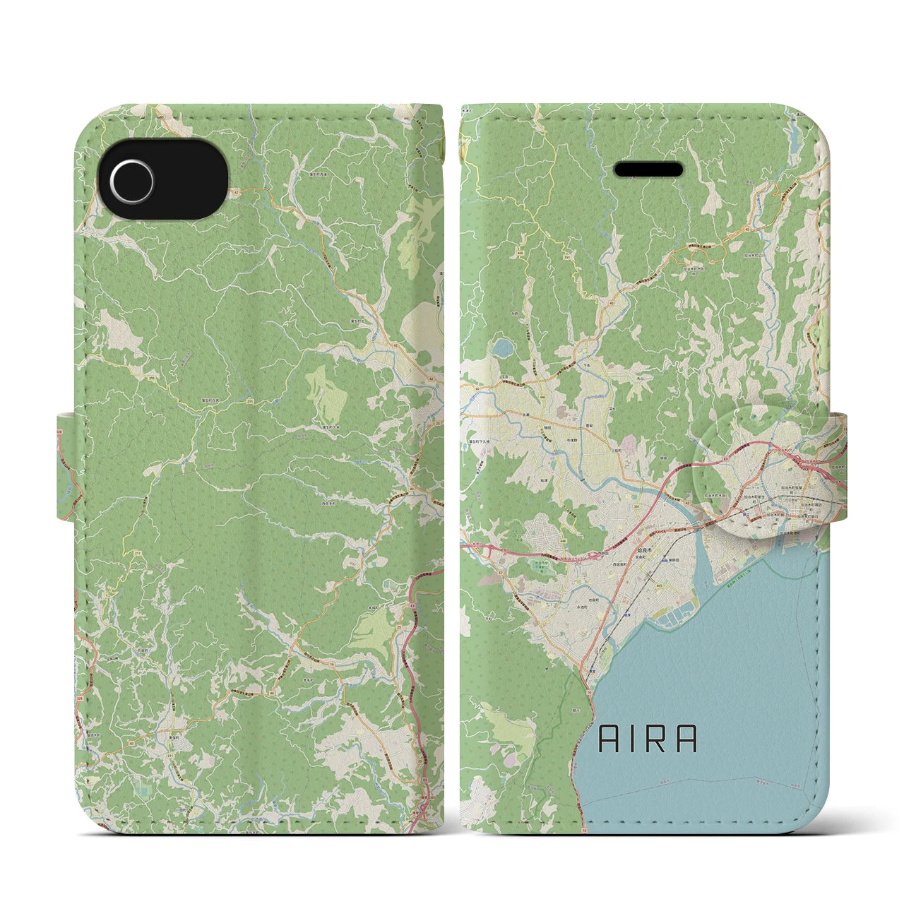 【姶良(鹿児島県)】地図柄iPhoneケース(手帳タイプ)ナチュラル・iPhone SE(第3 / 第2世代) / 8 / 7 / 6s / 6 用