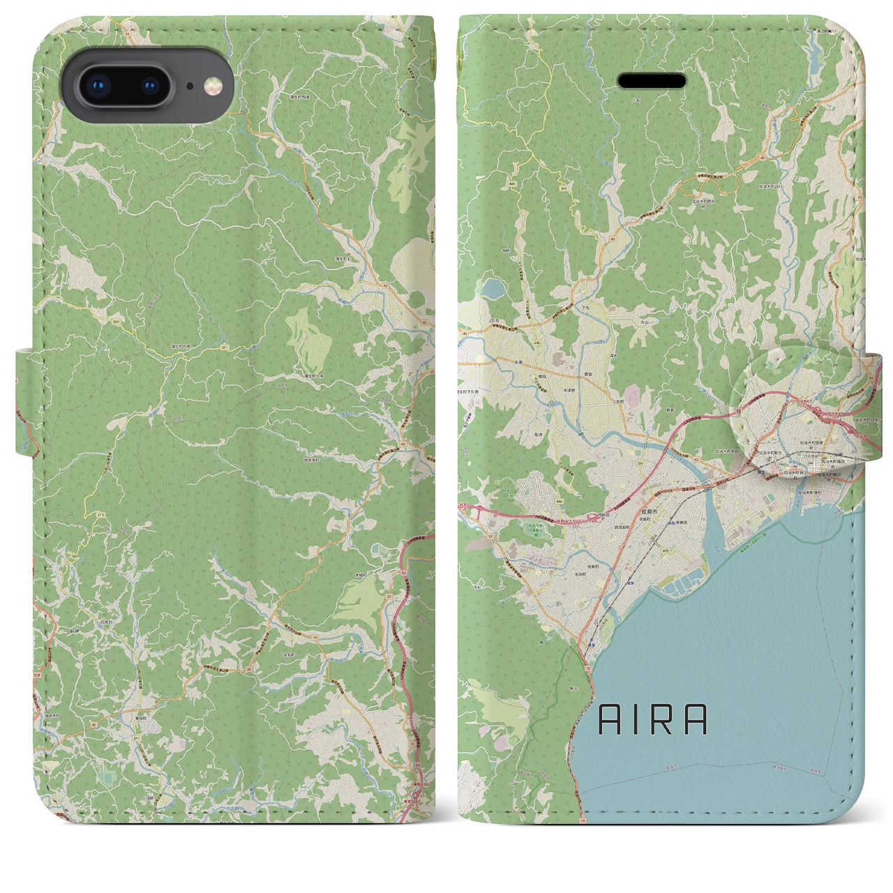【姶良(鹿児島県)】地図柄iPhoneケース(手帳タイプ)ナチュラル・iPhone 8Plus /7Plus / 6sPlus / 6Plus 用