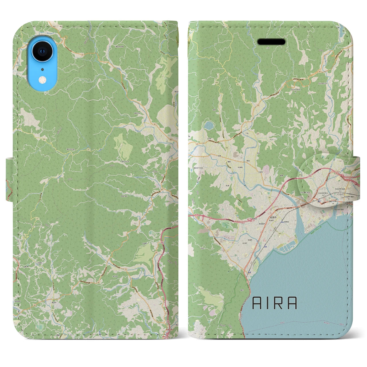 【姶良(鹿児島県)】地図柄iPhoneケース(手帳タイプ)ナチュラル・iPhone XR 用
